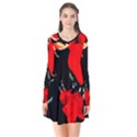 Bright red Roses By FlipStylez Designs Long Sleeve V-neck Flare Dress View1