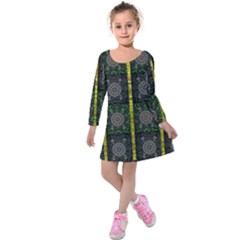 Stars And Flowers Decorative Kids  Long Sleeve Velvet Dress by pepitasart