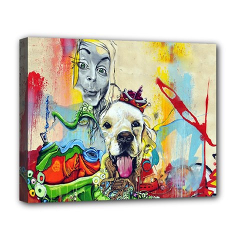 Wall Girl Dog Graphite Street Art Deluxe Canvas 20  X 16  (stretched) by Simbadda