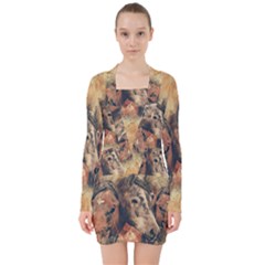 Head Horse Animal Vintage V-neck Bodycon Long Sleeve Dress by Simbadda