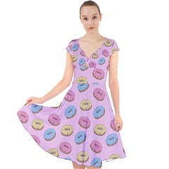 Donuts Pattern Cap Sleeve Front Wrap Midi Dress by Valentinaart