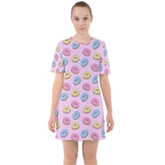 Donuts Pattern Sixties Short Sleeve Mini Dress by Valentinaart