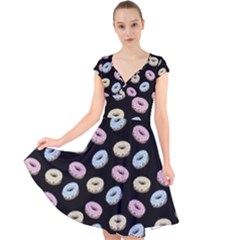 Donuts Pattern Cap Sleeve Front Wrap Midi Dress by Valentinaart