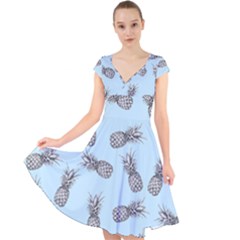 Pineapple Pattern Cap Sleeve Front Wrap Midi Dress by Valentinaart