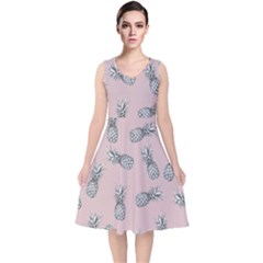 Pineapple Pattern V-neck Midi Sleeveless Dress  by Valentinaart