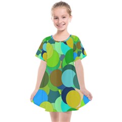 Green Aqua Teal Abstract Circles Kids  Smock Dress by Simbadda