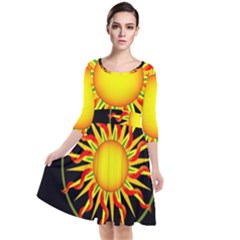 Mandala Sun Graphic Design Quarter Sleeve Waist Band Dress by Simbadda