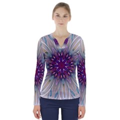 Mandala Kaleidoscope Ornament V-neck Long Sleeve Top by Simbadda