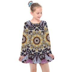 Abstract Art Texture Mandala Kids  Long Sleeve Dress by Simbadda