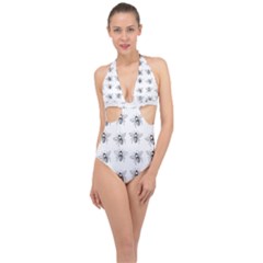 Pop Art  Bee Pattern Halter Front Plunge Swimsuit by Valentinaart