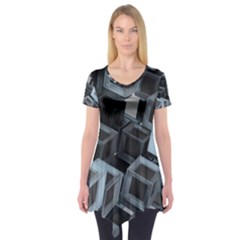 3d Cube Fantasy Square Shape Short Sleeve Tunic  by Simbadda