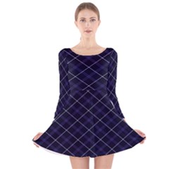 Royal Blue Plaid Tartan Long Sleeve Velvet Skater Dress by dressshop