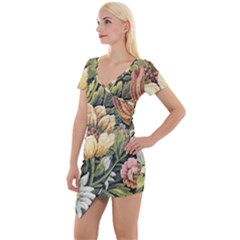 Grandma s Vintage Floral Couch Short Sleeve Asymmetric Mini Dress by dressshop