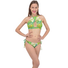 Floral 1 Abstract Cross Front Halter Bikini Set by dressshop