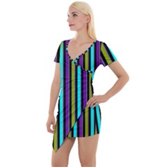 Retro Stripe 1 Version 3 Short Sleeve Asymmetric Mini Dress by dressshop