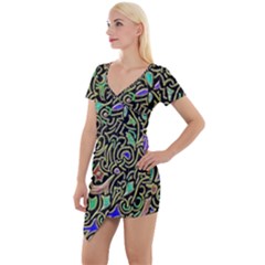 Swirl Retro Abstract Doodle Short Sleeve Asymmetric Mini Dress by dressshop