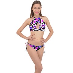 Retro Swirl Abstract Cross Front Halter Bikini Set by dressshop