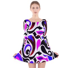 Retro Swirl Abstract Long Sleeve Velvet Skater Dress by dressshop