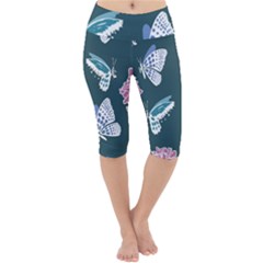 Butterfly  Lightweight Velour Cropped Yoga Leggings by Hansue