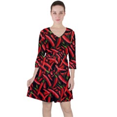 Red Chili Peppers Pattern Ruffle Dress by bloomingvinedesign