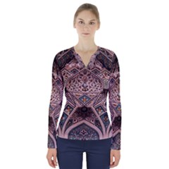 Pattern Decoration Art Architecture V-neck Long Sleeve Top by Nexatart