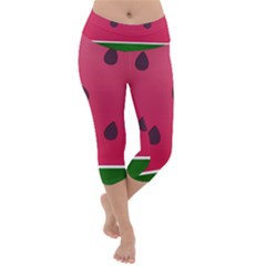 Watermelon Fruit Summer Red Fresh Lightweight Velour Capri Yoga Leggings by Nexatart