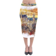 Architecture Castle Fairy Castle Velvet Midi Pencil Skirt by Nexatart