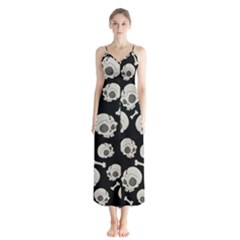 Halloween Skull Pattern Button Up Chiffon Maxi Dress by Valentinaart