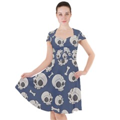 Halloween Skull Pattern Cap Sleeve Midi Dress by Valentinaart