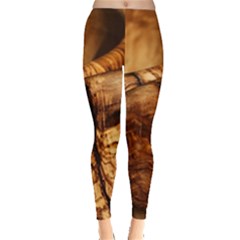 Olive Wood Wood Grain Structure Leggings  by Sapixe