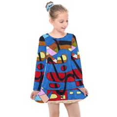 Creativeness Art Illustration Kids  Long Sleeve Dress by Sapixe