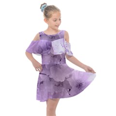 Wonderful Flowers In Soft Violet Colors Kids  Shoulder Cutout Chiffon Dress by FantasyWorld7