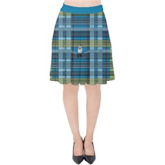 Playing With Plaid Kitten (blue) Pattern Velvet High Waist Skirt by emilyzragz