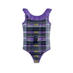 Playing With Plaid Kitten (purple) Halloween Pattern Kids  Frill Swimsuit by emilyzragz