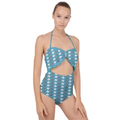 Swan Herd Houndstooth Pattern  Scallop Top Cut Out Swimsuit by emilyzragz