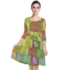 Easter Egg Happy Easter Colorful Quarter Sleeve Waist Band Dress by Sapixe