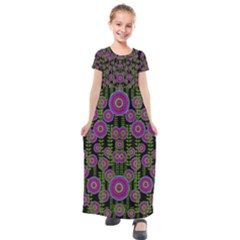 Black Lotus Night In Climbing Beautiful Leaves Kids  Short Sleeve Maxi Dress by pepitasart