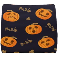 Funny Scary Black Orange Halloween Pumpkins Pattern Seat Cushion by HalloweenParty