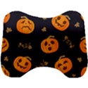 Funny Scary Black Orange Halloween Pumpkins Pattern Head Support Cushion View1