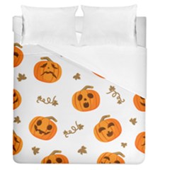 Funny Spooky Halloween Pumpkins Pattern White Orange Duvet Cover (queen Size) by HalloweenParty