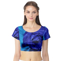 Beauty Bloom Blue 67636 Short Sleeve Crop Top by hhhh