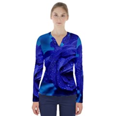 Beauty Bloom Blue 67636 V-neck Long Sleeve Top by hhhh