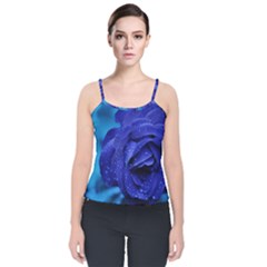 Beauty Bloom Blue 67636 Velvet Spaghetti Strap Top by hhhh