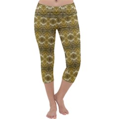 Golden Ornate Pattern Capri Yoga Leggings by dflcprintsclothing