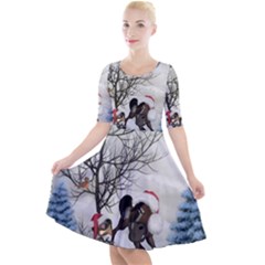 Christmas, Cute Bird With Horse Quarter Sleeve A-line Dress by FantasyWorld7