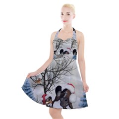 Christmas, Cute Bird With Horse Halter Party Swing Dress  by FantasyWorld7