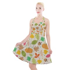 Thanksgiving Pattern Halter Party Swing Dress 