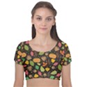 Thanksgiving pattern Velvet Short Sleeve Crop Top  View1