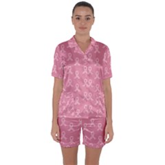 Pink Ribbon - Breast Cancer Awareness Month Satin Short Sleeve Pyjamas Set by Valentinaart