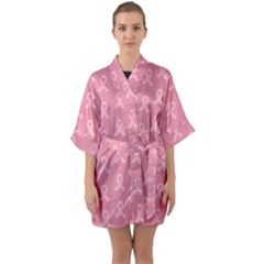 Pink Ribbon - Breast Cancer Awareness Month Quarter Sleeve Kimono Robe by Valentinaart